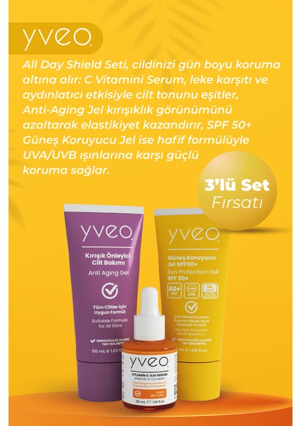 All Day Shield 3 Lü Set – Anti Aging Jel, Güneş Jeli, C Vitamini modelleri