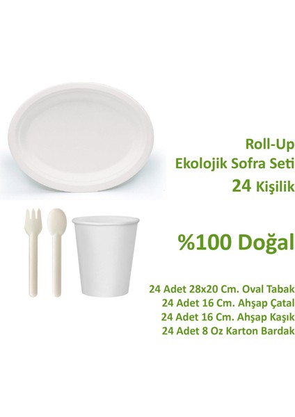 Ekolojik 24 Kişilik Parti Piknik Sofra Sunum Seti - 28X20 Cm. Oval Tabak Bardak Çatal Kaşık Takımı fiyatları