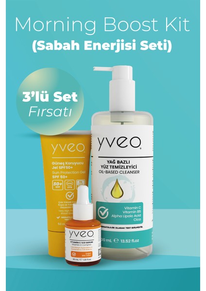 Morning Boost 3 Lü Set – Güneş Jeli, Yüz Temizleme Yağı, C Vitamini