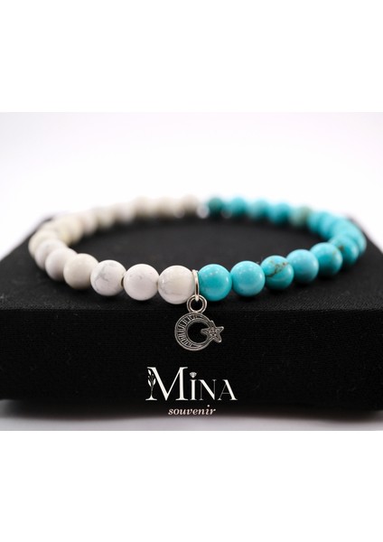 Doğu Türkistan Temalı Doğal Taş Bileklik(Havlit :sakinleştirici Firuze : Nazar)