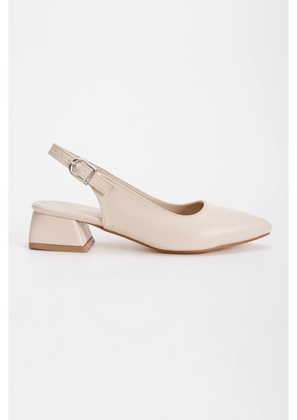 Kadın Bej Kısa Kalın Topuk Sivri Burunlu Ayakkabı fiyatları