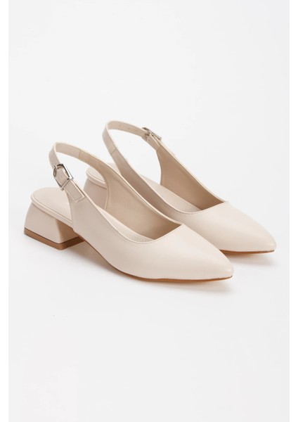 Kadın Bej Kısa Kalın Topuk Sivri Burunlu Ayakkabı modelleri