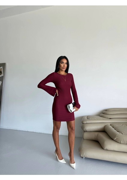Prenses Kol Esnek Kumaş Elbise Bordo F2334 fırsatları