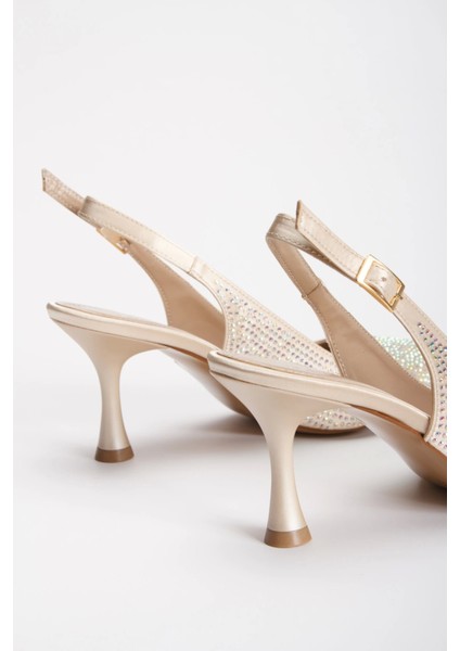 Kadın Taş Işlemeli Ince Topuklu Gece Ayakkabısı ve Çanta Takımı Altın modelleri