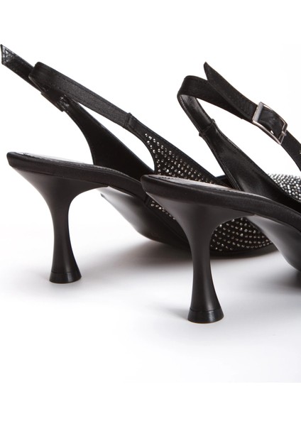 Kadın Taş Işlemeli Ince Topuklu Gece Ayakkabısı ve Çanta Takımı Siyah fırsatları