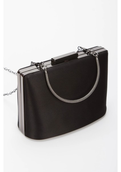 Kadın Taş Işlemeli Ince Topuklu Gece Ayakkabısı ve Çanta Takımı Siyah