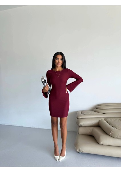 Prenses Kol Esnek Kumaş Elbise Bordo F2334 fiyatları