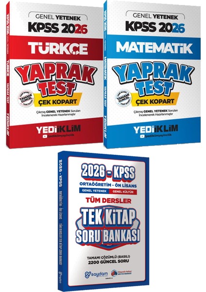 Kpss 2026 Türkçe Matematik Yaprak Test Çek Kopart - Ortaöğretim Ön Lisans Tek Kitap Soru