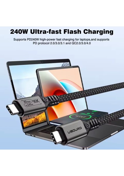 30Cm.Thunderbolt 5 E-Marker Akıllı Çip Usb 4.0 240W 80Gbps Gen4 16K Pd 240W Hızlı Şarj Data Kablosu ve Görüntü Aktarım Type-C Thunderbolt 4/3 İle Uyumlu Yeni Nesil Son teknoloji Orjinal modelleri