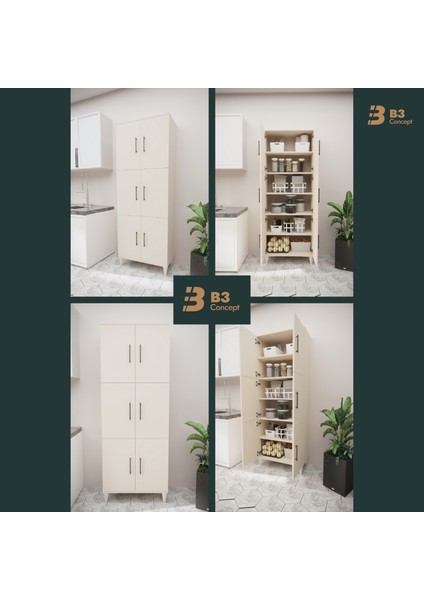 B3CONCEPT Geniş Hacimli 6 Kapaklı 6 Raflı Çok Amaçlı - Kolay Kurulum - Mutfak Balkon Banyo Erzak Kiler Dolabı fiyatları
