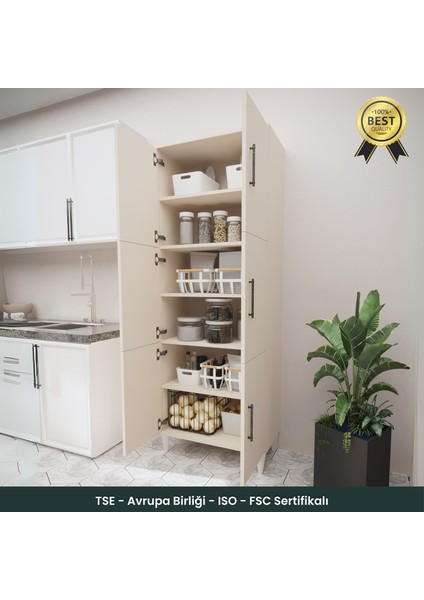 B3CONCEPT Geniş Hacimli 6 Kapaklı 6 Raflı Çok Amaçlı - Kolay Kurulum - Mutfak Balkon Banyo Erzak Kiler Dolabı fırsatları