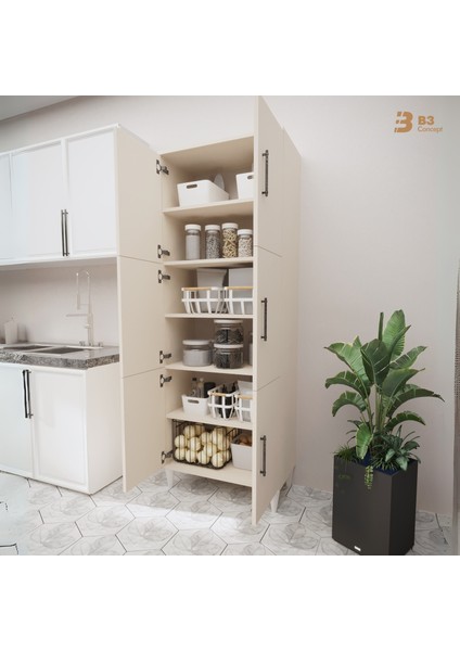 B3CONCEPT Geniş Hacimli 6 Kapaklı 6 Raflı Çok Amaçlı - Kolay Kurulum - Mutfak Balkon Banyo Erzak Kiler Dolabı