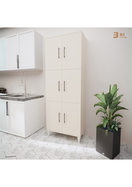 B3CONCEPT Geniş Hacimli 6 Kapaklı 6 Raflı Çok Amaçlı - Kolay Kurulum - Mutfak Balkon Banyo Erzak Kiler Dolabı