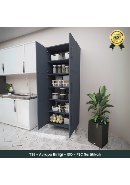 B3CONCEPT Geniş Hacimli 6 Kapaklı 6 Raflı Çok Amaçlı - Kolay Kurulum - Mutfak Balkon Banyo Erzak Kiler Dolabı