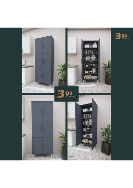 B3CONCEPT Geniş Hacimli 6 Kapaklı 6 Raflı Çok Amaçlı - Kolay Kurulum - Mutfak Balkon Banyo Erzak Kiler Dolabı fiyatları