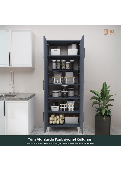 B3CONCEPT Geniş Hacimli 6 Kapaklı 6 Raflı Çok Amaçlı - Kolay Kurulum - Mutfak Balkon Banyo Erzak Kiler Dolabı fırsatları