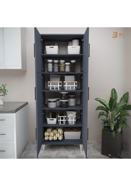 B3CONCEPT Geniş Hacimli 6 Kapaklı 6 Raflı Çok Amaçlı - Kolay Kurulum - Mutfak Balkon Banyo Erzak Kiler Dolabı