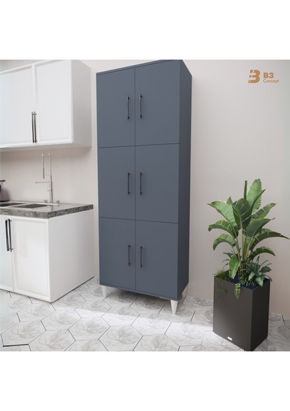 B3CONCEPT Geniş Hacimli 6 Kapaklı 6 Raflı Çok Amaçlı - Kolay Kurulum - Mutfak Balkon Banyo Erzak Kiler Dolabı
