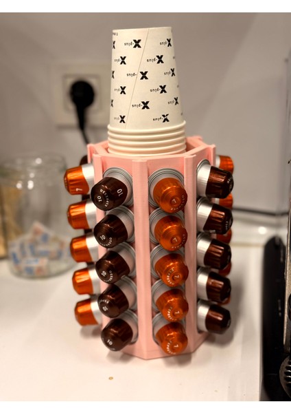 Nespresso Kahve Makinesi Pembe Kapsül Düzenleyici ve Bardaklık | 40’lı Kapsül Standı |