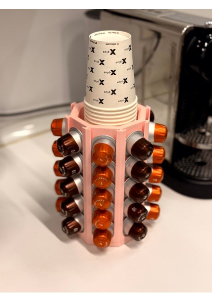 Nespresso Kahve Makinesi Pembe Kapsül Düzenleyici ve Bardaklık | 40’lı Kapsül Standı | modelleri