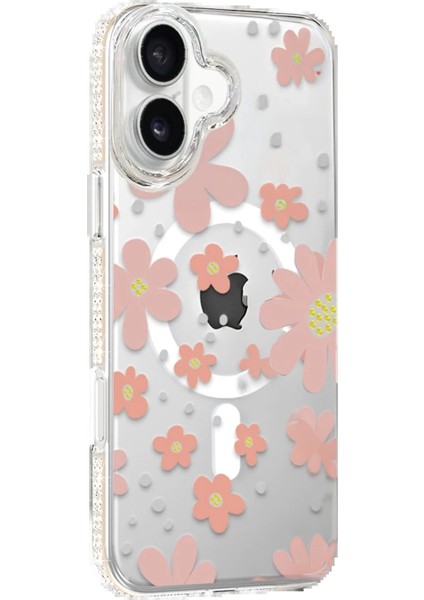 Apple iPhone 16 Floral Magsafe Kapak - Pembe