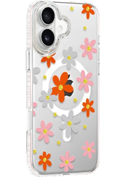 Apple iPhone 16 Floral Magsafe Kapak - Turuncu