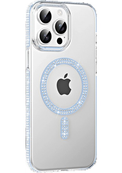 Apple iPhone 15 Pro Move Taşlı Magsafe Kapak - Mavi