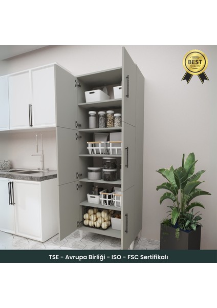 B3CONCEPT Geniş Hacimli 6 Kapaklı 6 Raflı Çok Amaçlı - Kolay Kurulum - Mutfak Balkon Banyo Erzak Kiler Dolabı