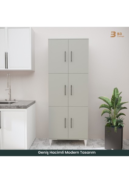 B3CONCEPT Geniş Hacimli 6 Kapaklı 6 Raflı Çok Amaçlı - Kolay Kurulum - Mutfak Balkon Banyo Erzak Kiler Dolabı fiyatları