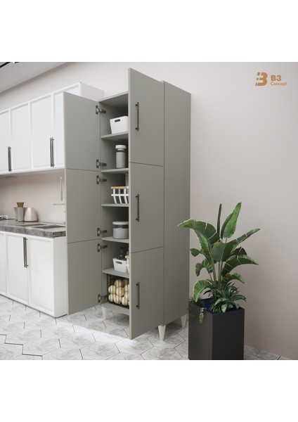 B3CONCEPT Geniş Hacimli 6 Kapaklı 6 Raflı Çok Amaçlı - Kolay Kurulum - Mutfak Balkon Banyo Erzak Kiler Dolabı fırsatları