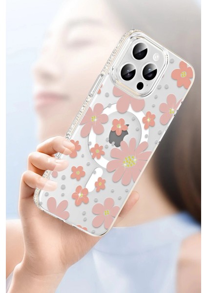 Apple iPhone 15 Pro Floral Magsafe Kapak - Turuncu fırsatları