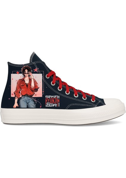 Kpop Juni Baskılı Siyah Keten Çocuk Spor Ayakkabı Sneaker