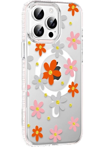 Apple iPhone 15 Pro Max Floral Magsafe Kapak - Turuncu