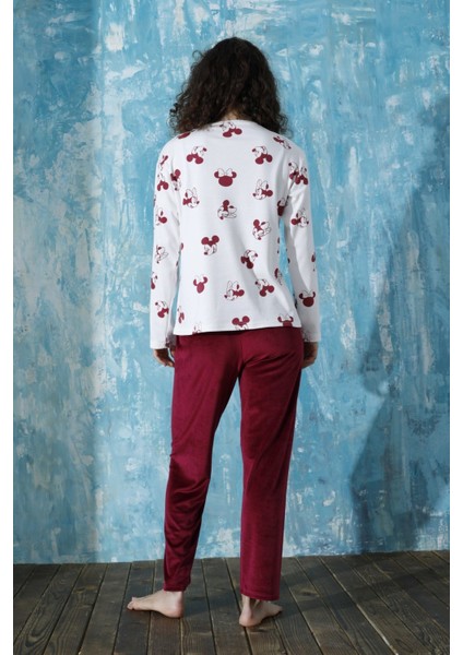 Kadın Bisiklet Yaka Düşük Omuz Interlok Pamuklu Üst Kadife Alt Kışlık Pijama Eşofman Takımı fiyatları