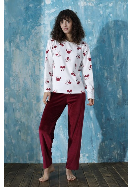 Kadın Bisiklet Yaka Düşük Omuz Interlok Pamuklu Üst Kadife Alt Kışlık Pijama Eşofman Takımı modelleri