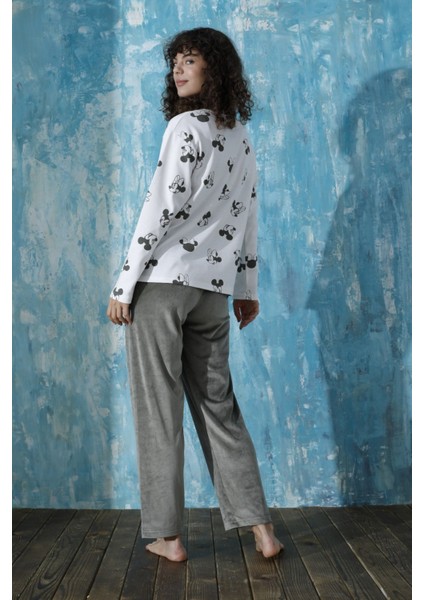 Kadın Bisiklet Yaka Düşük Omuz Interlok Pamuklu Üst Kadife Alt Kışlık Pijama Eşofman Takımı fiyatları