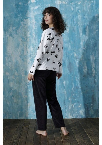 Kadın Bisiklet Yaka Düşük Omuz Interlok Pamuklu Üst Kadife Alt Kışlık Pijama Eşofman Takımı modelleri