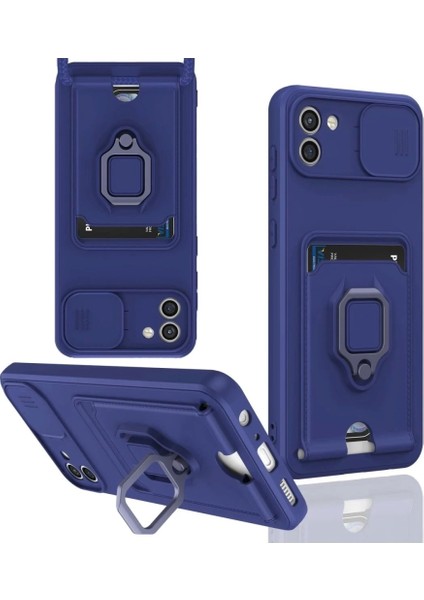 Samsung Galaxy A03 Kılıf Zuma Kartvizitli Yüzüklü Silikon - Lacivert