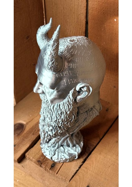 Mimir Büstü 25CM – 3D Yazıcı Üretim Mitolojik Heykel Dekoratif Biblo Rün Detaylı fırsatları