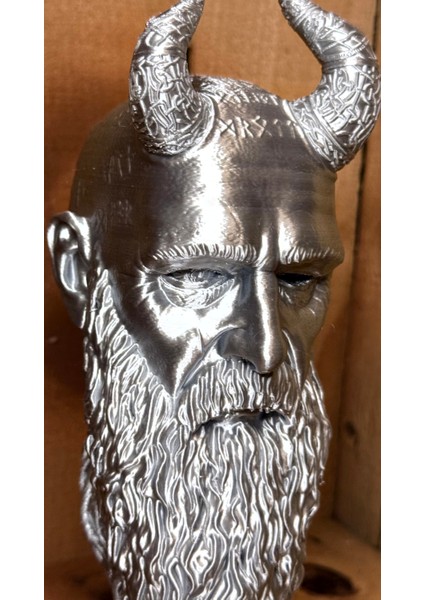 Mimir Büstü 25CM – 3D Yazıcı Üretim Mitolojik Heykel Dekoratif Biblo Rün Detaylı