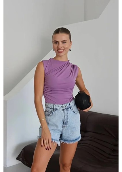 Kadın Bisiklet Yaka Büzgülü Sandy Sıfır Kol Bluz modelleri