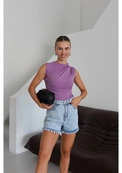 Kadın Bisiklet Yaka Büzgülü Sandy Sıfır Kol Bluz modelleri