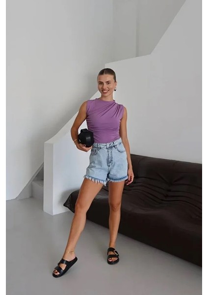 Kadın Bisiklet Yaka Büzgülü Sandy Sıfır Kol Bluz indirimleri