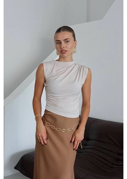 Kadın Bisiklet Yaka Büzgülü Sandy Sıfır Kol Bluz modelleri
