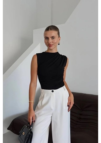 Kadın Bisiklet Yaka Büzgülü Sandy Sıfır Kol Bluz modelleri