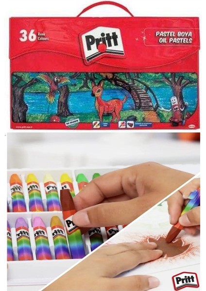 Pastel Boya 36 Renk Plastik Çantalı 1 Adet Tutucu Hediyeli Pritt Pastel Boya 36 Lı Çantalı Canlı Renkler fiyatları