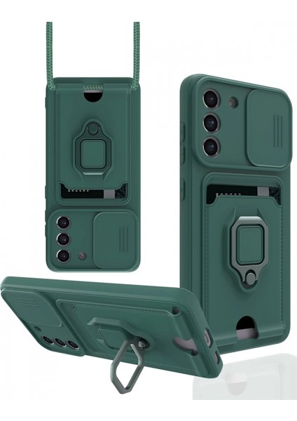 Samsung Galaxy S21 Fe Kılıf Zuma Kartvizitli Yüzüklü Silikon - Yeşil