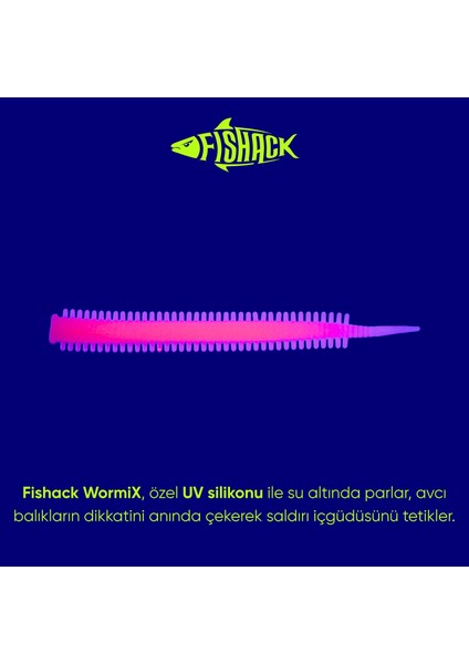 10 Adet Karides Kokulu Uv Silikon Kurt Yem - Lrf Yem - 1 Gram - 70MM - Fishack Wormix - Pink Glow modelleri