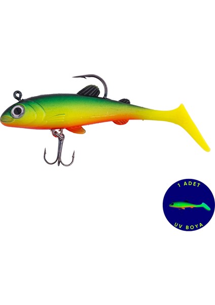 1 Adet - Silikon Yapay Suni Balık - 15 Gram - 10 cm - Üçlü Iğneli - Fishack - Uv Boyalı - Liechen