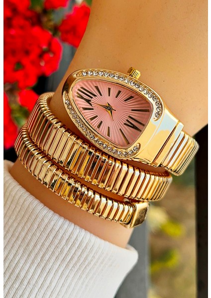 WL00102Y Altın Renk Pembe Kadran Yılan Model Kadın Kol Saati indirimleri